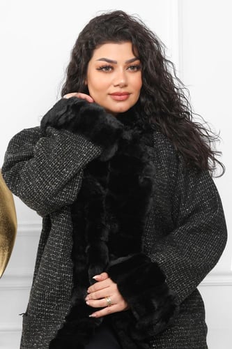 فروة شتوية طويلة بلمعة مبطنة بالفرو من الداخل بجيب...