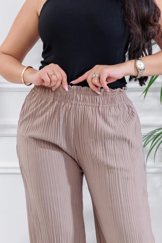 بنطال كاجوال نسائي فضفاض بكسرات خصر عالي