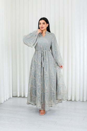 جلابية قماش بطول يصل للكاحل بطبقتين داخلية ملساء و...