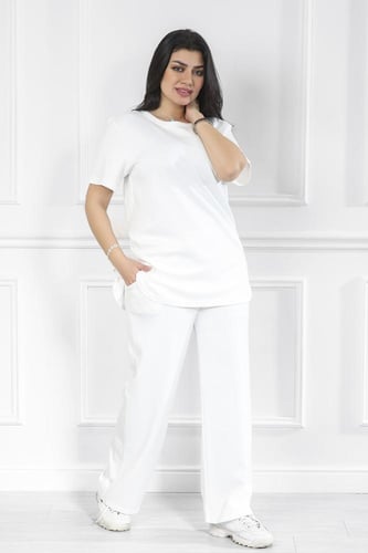 ترنج نسائي كاجوال سادة تيشرت طويل وبنطال عريض