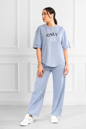 ترنج نسائي كاجوال بتيشرت قصير من الأمام مع أزرار م...