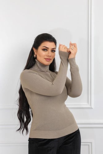 هاينك نسائي صوف موحدة اللون عنق عالي
