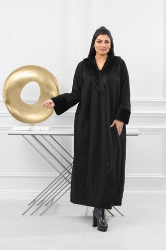 فروة شتوية طويلة ناعمة مبطنة بالفرو من الداخل وأكم...