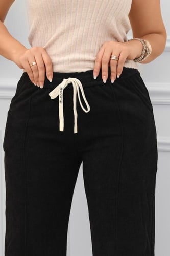 بنطال كاجوال نسائي خصر مرن وأرجل واسعة