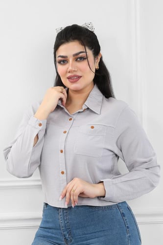 قميص نسائي بأكمام طويلة وطول للخصر بأزراز ملونة