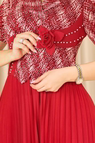 فستان كلاسيكي مكسر نصف كم بلونين