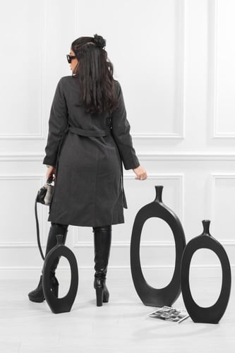 جاكيت شتوي كلاسيكي طويل يصل لأسفل الركبة بياقة وحز...