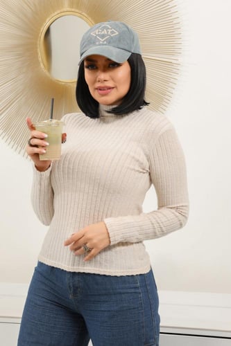 هاينك نسائي بأكمام طويلة ونصف الياقة المدورة