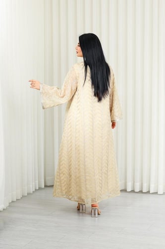 جلابية قماش بطول يصل للكاحل بطبقتين داخلية ملساء و...