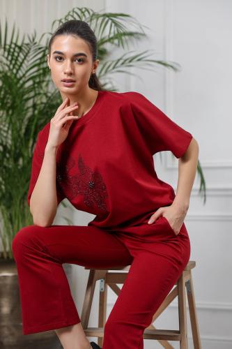 ترنج نسائي كاجوال تيشرت بأكمام تصل للمرفق مزينة بط...