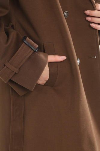 جاكيت شتوي كلاسيكي طويل يصل لأسفل الركبة مزدوج الص...