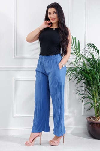 بنطال كاجوال نسائي فضفاض بكسرات خصر عالي