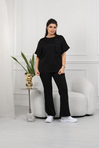 ترنج نسائي كاجوال طبي صيفي بنطال مع تيشرت بياقة دا...