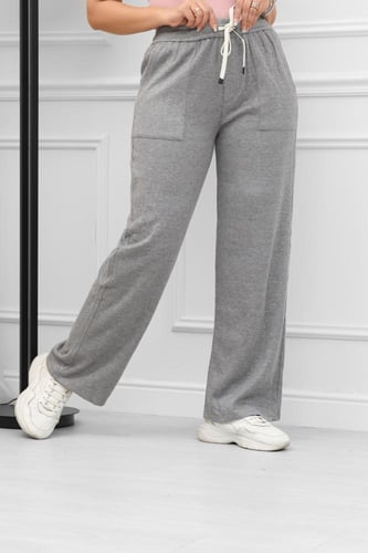 بنطال كاجوال نسائي سادة بأرجل واسعة وأربطة