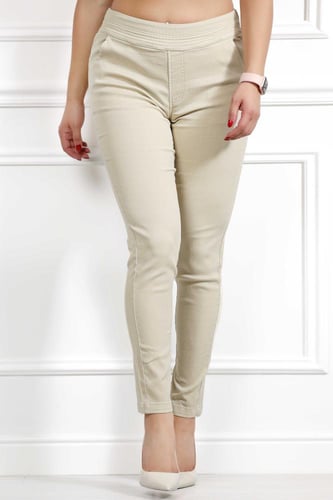 بنطال جينز خصر متوسط مطاطي وقصة ضيقة حتى الكاحل