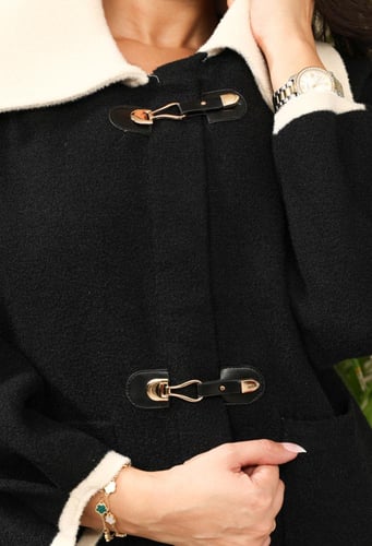 جاكيت شتوي كلاسيكي قصير انيق من الصوف ناعم بياقة ع...