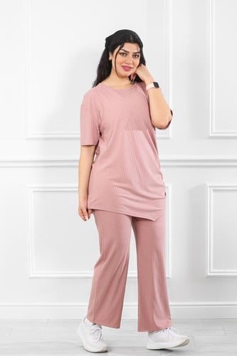 ترنج نسائي كاجوال ريب سادة تيشرت طويل مزموم على ال...