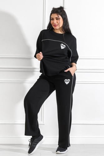 ترنج نسائي كاجوال بأكمام متوسطة الطول مزين بخط أبي...