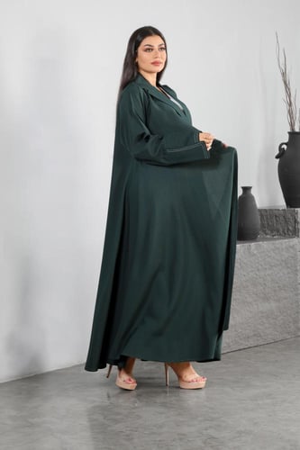 عباية كريب فاخر لون زيتي دبل كلوش قلاب كوت لف