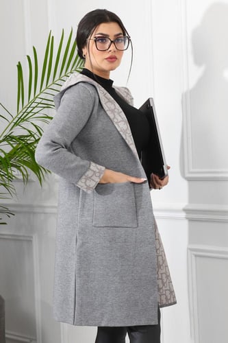 جاكيت شتوي رسمي طويل يصل للركبة مزود بنقشة مميزة ع...