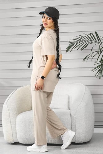 ترنج نسائي كاجوال ريب سادة تيشرت طويل بياقة دائرية...