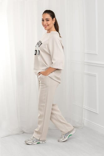 ترنج نسائي كاجوال طبي بنطال مع تيشيرت فضفاض بطبعة...