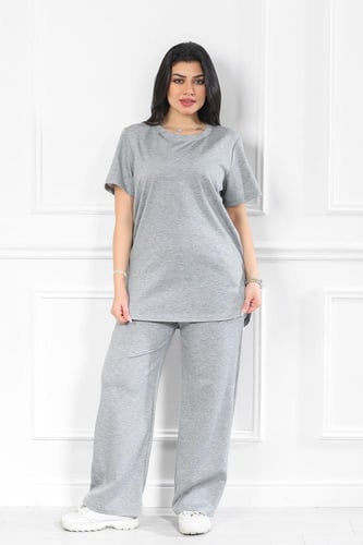 ترنج نسائي كاجوال سادة تيشرت طويل وبنطال عريض