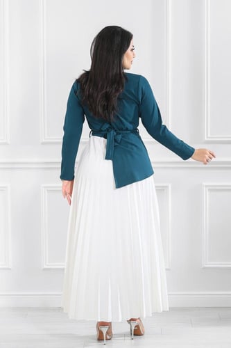 فستان كاجوال فلو لونين بكسرات بأكمام طويلة وحزام ع...