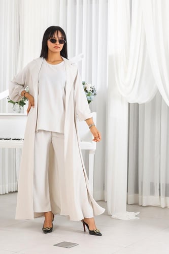 طقم نسائي كاجوال سادة 3 قطع جاكيت طويل