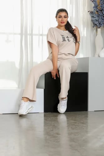 ترنج نسائي كاجوال طبي بنطال مع تيشيرت بأكمام قصيرة...