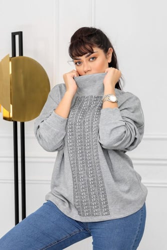 بلوزة نسائية أكمام طويله بياقة مرتفعة