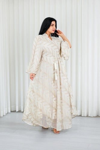 جلابية قماش بطول يصل للكاحل بطبقتين داخلية ملساء و...