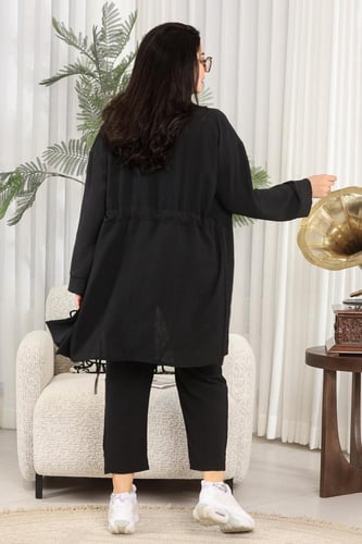 طقم نسائي كاجوال سادة 3 قطع جاكيت طويل مزود بحزام