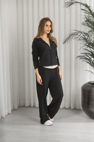 ترنج شتوي كاجوال سحاب بأكمام طويلة وقبعة