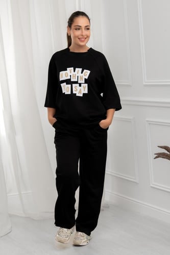 ترنج نسائي كاجوال طبي بنطال مع تيشيرت فضفاض بطبعة...