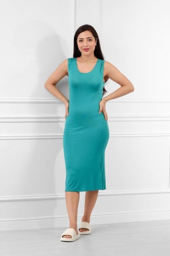 فستان ميدي قطن بطول يصل للركبة حفر عريض