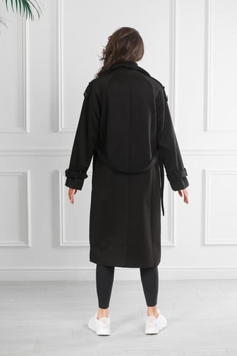 جاكيت شتوي كلاسيكي طويل يصل لأسفل الركبة بياقة مطو...