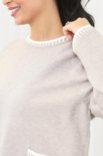 ترنج شتوي كاجوال بأكمام طويلة وياقة مدورة وجيب صغي...