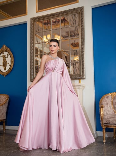 فستان سهرة كريب حرير لون زهري