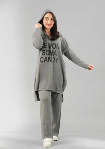 ترنج شتوي كاجوال توب طويل وقبعة وبنطال واسع