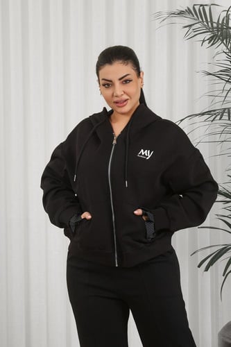 بلوفر شتوي نسائي كلاسيكي سحاب بأكمام تنتهي بقطعة ق...