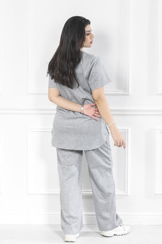 ترنج نسائي كاجوال سادة تيشرت طويل وبنطال عريض