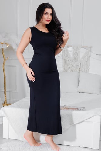 فستان ميدي طويل قطن حفر عريض