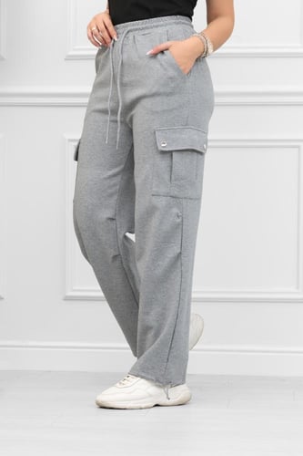 بنطال كاجوال نسائي قطني مزود بجيوب وخصر مطاطي