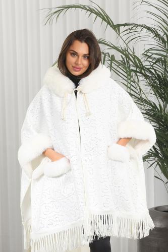 شال شتوي فرو بجيب و شرّاشيب مع قبعة