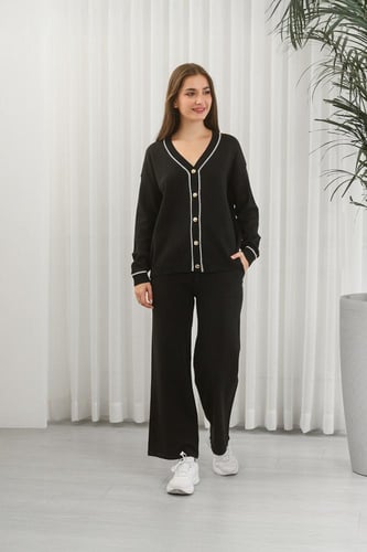 ترنج شتوي كاجوال توب أزرار بأكمام طويلة وياقة V وب...