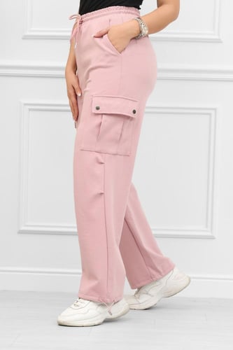 بنطال كاجوال نسائي قطني مزود بجيوب وخصر مطاطي