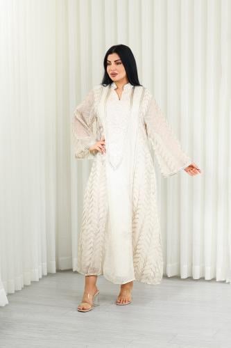 جلابية قماش بطول يصل للكاحل بطبقتين داخلية ملساء و...