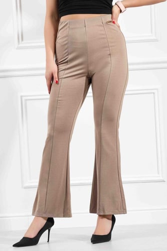 بنطال نسائي كاجوال عالي الخصر دون أزرار بقصة فلير