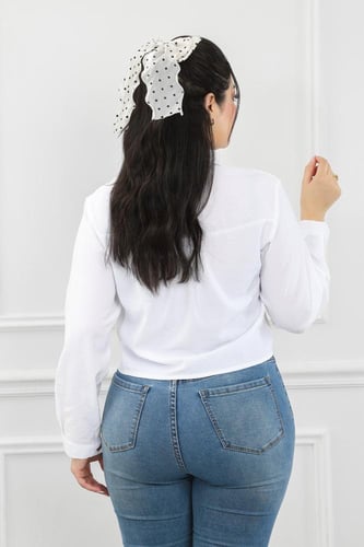 قميص نسائي بأكمام طويلة وطول للخصر بأزراز ملونة